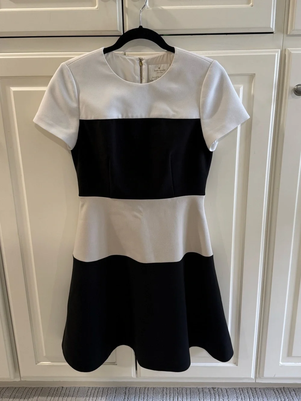 Black and White Colorblock Fit-and-Flare Dress